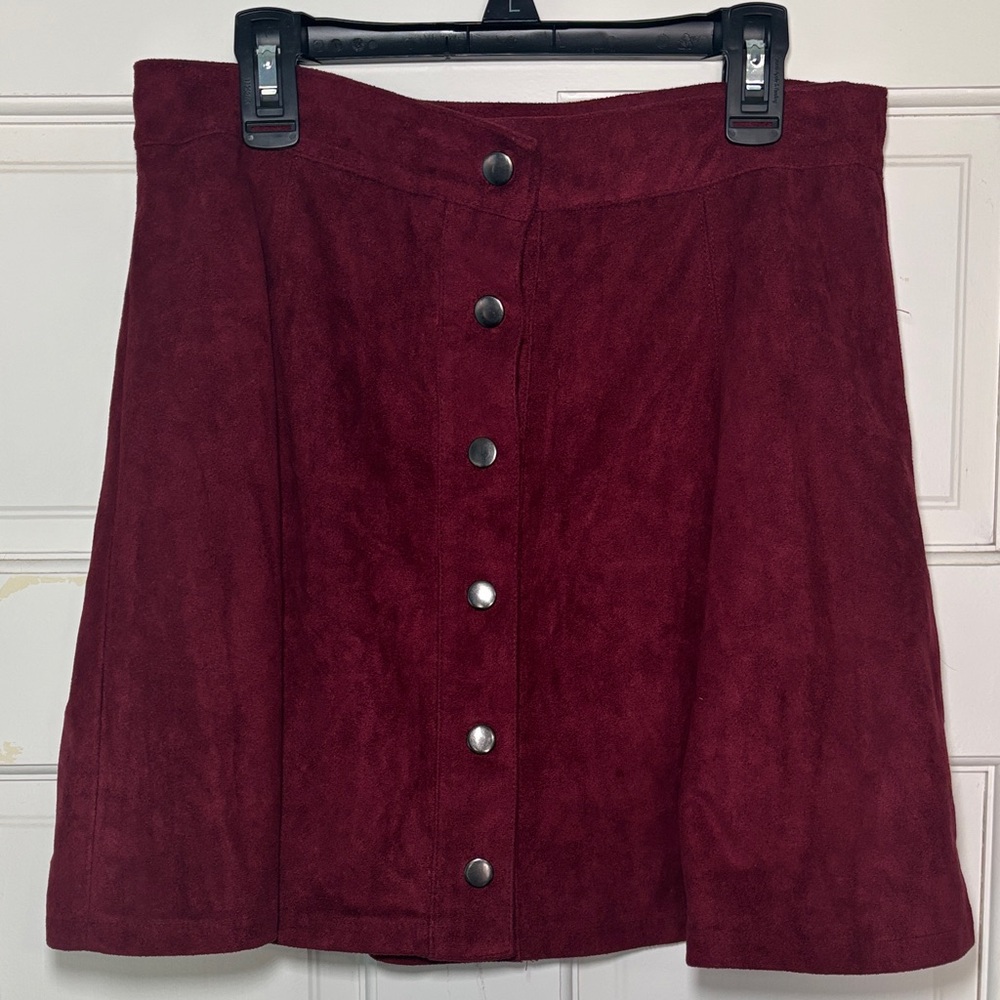 Maroon/Burgundy Button-Down Suede Skirt